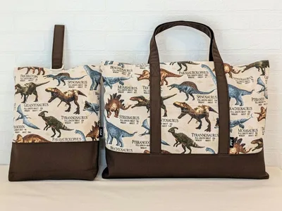 恐竜柄 レッスンバッグ 上履き入れ 2点セット 入園入学 ハンドメイド