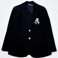 ポロラルフローレン テーラードジャケット 2B 銀ボタン ロゴ刺繍 ブラック S