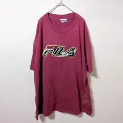 ☆フィラ 90s USA製 Tシャツ クルーネック 半袖 ロゴ XL 赤紫