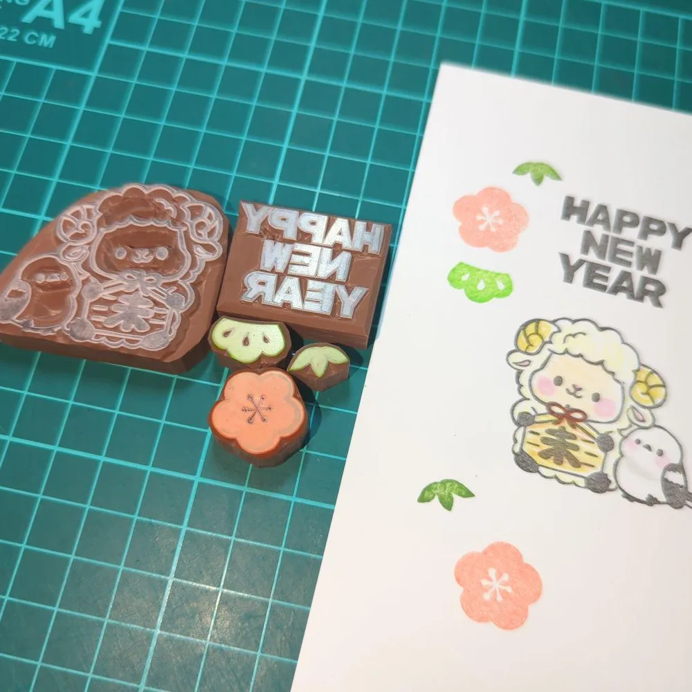 消しゴムはんこ 羊とシマエナガ 5点セット