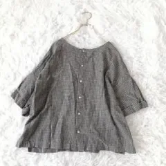 クラフトスタンダードブティック 綿麻 ギンガムチェックブラウス L2way