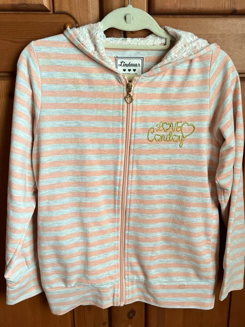 最終値引き★セシール★オレンジ×グレー系ボーダー ジップアップパーカー★150