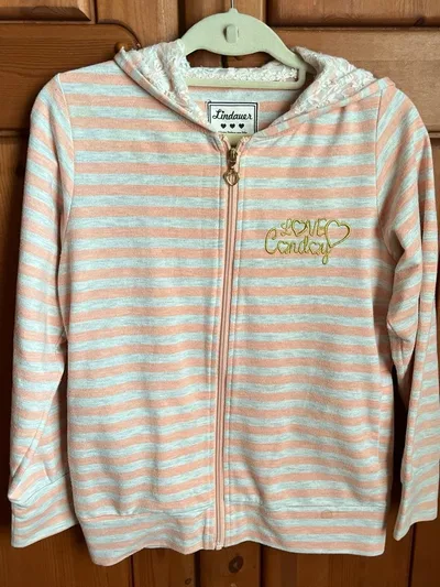 最終値引き★セシール★オレンジ×グレー系ボーダー ジップアップパーカー★150