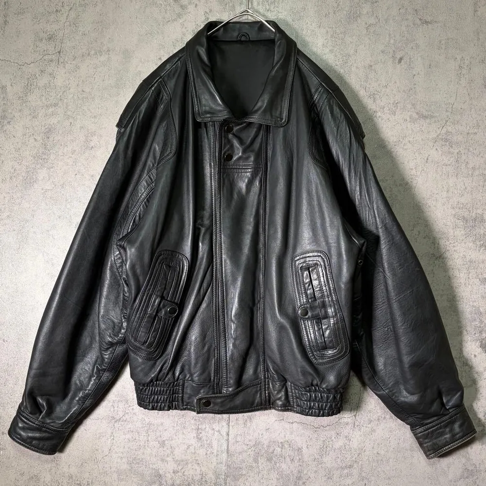 もちもち 羊革 ラムレザー ジャケット ブラック 肩パッドなし 黒