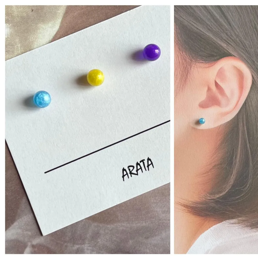 まち針ピアス ミニピアス ハンドメイド 水色 黄色 紫