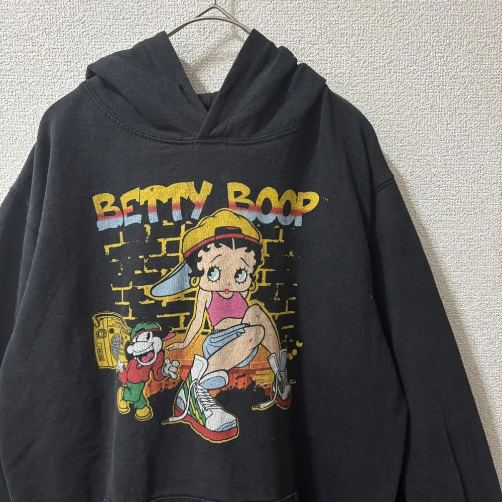 BETTY BOOP ベティブープ パーカー 黒 ビッグプリント 古着 S