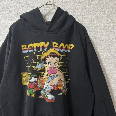 BETTY BOOP ベティブープ パーカー 黒 ビッグプリント 古着 S