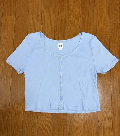 GAP 半袖 リブカーディガン ライトブルー M