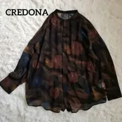 クレドナ シアー バンドカラー 総柄 花柄 ブラウス フリーサイズ