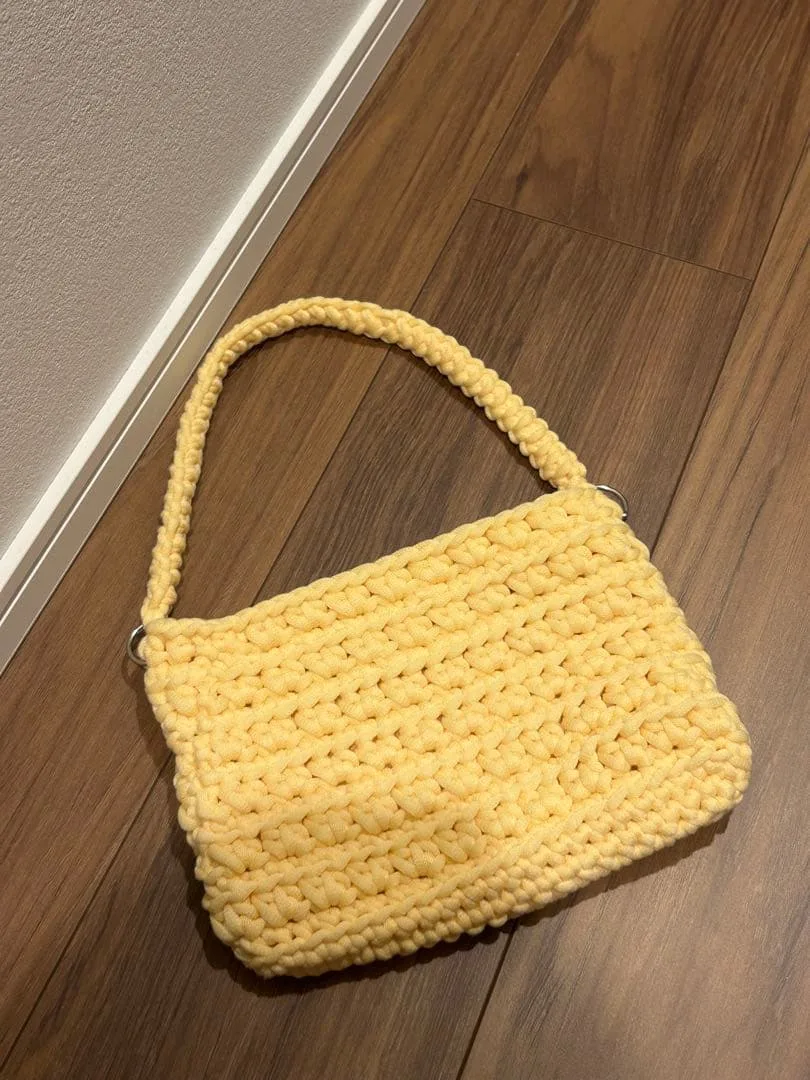 ハンドメイド 手編み ニットバッグ イエロー