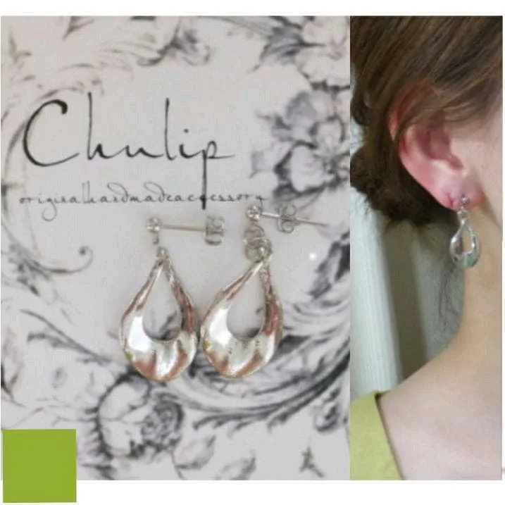 1024-S*メタルシルバー ウェーブ しずくフープ
