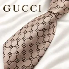 美品 GUCCI グッチ ネクタイ GG柄 総柄 ピンクベージュ