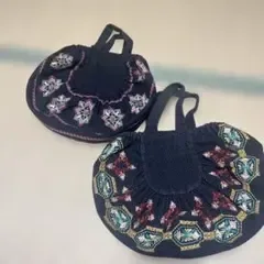 ハンドメイド ハンドバッグ 2点セット 刺繍入り