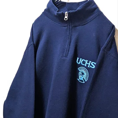 ジャージーズ UCHS刺繍 ハーフジップスウェットトレーナーネイビー紺色古着