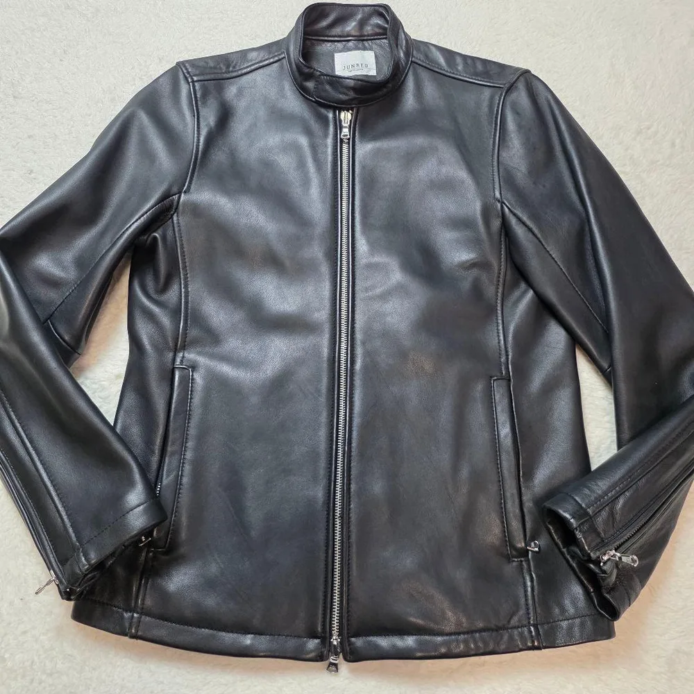 極美品 羊革 JUNMEN シングルライダースジャケット ブラック トロトロ