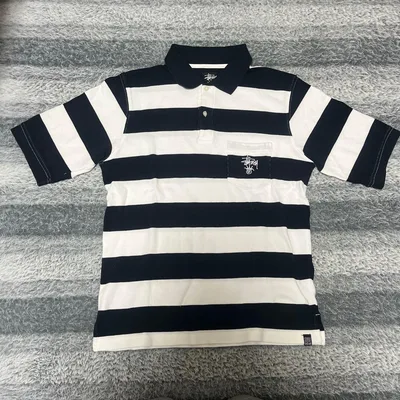 STUSSY ボーダー ポロシャツ ブラック ホワイト