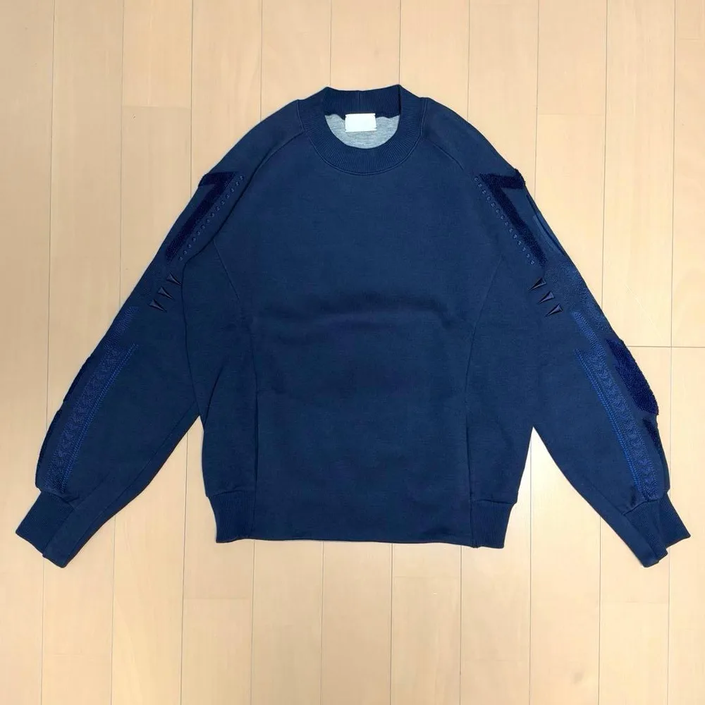 マメクロゴウチ 袖刺繍 スウェット トレーナー ネイビー 1
