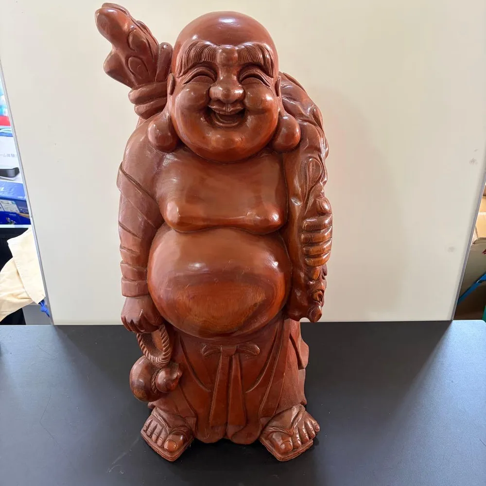 木彫り 布袋様 置物 七福神 縁起物 開運 木工芸 当時物 現状品 a0663