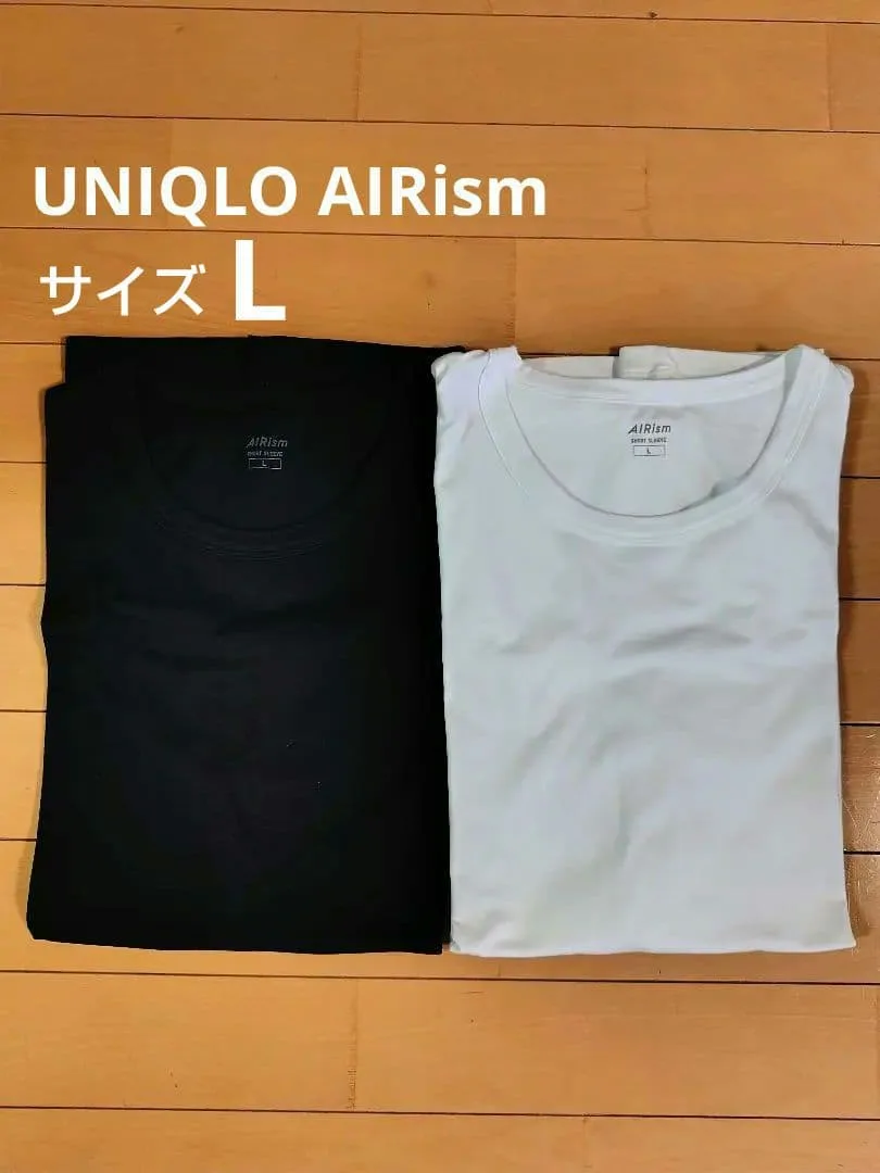 UNIQLO AIRism クルーネックTシャツ 2枚セット 黒/白 メンズ L