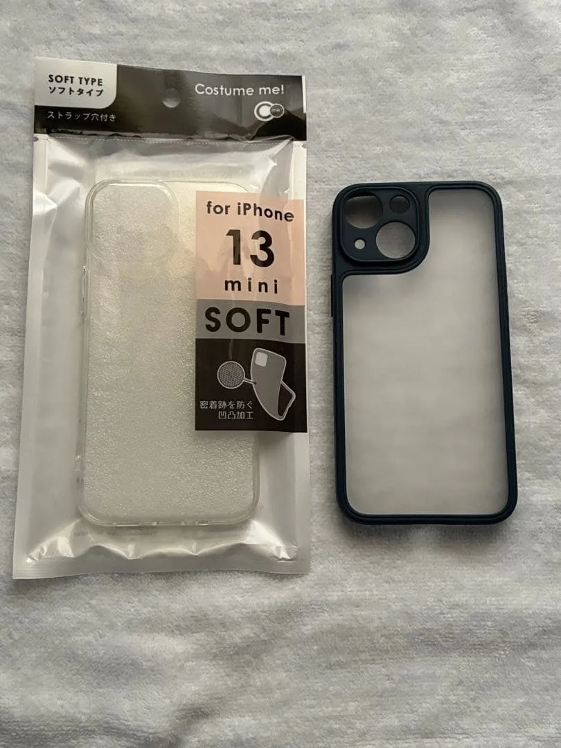 iPhone13mini用 ハードケース紺色・新品未使用ソフトケースクリア