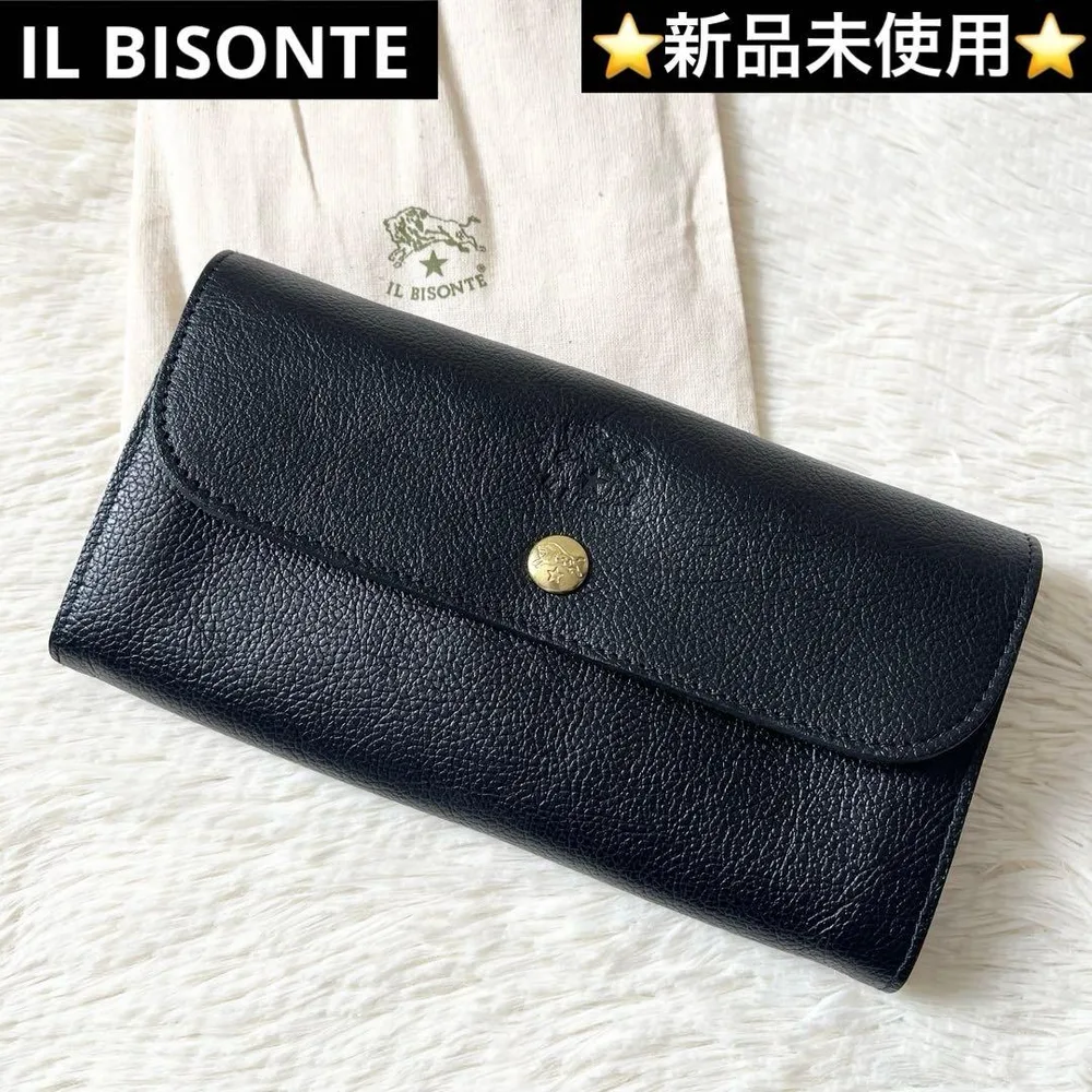 新品未使用✨ IL BISONTE 長財布 二つ折り財布 ブラック レザー
