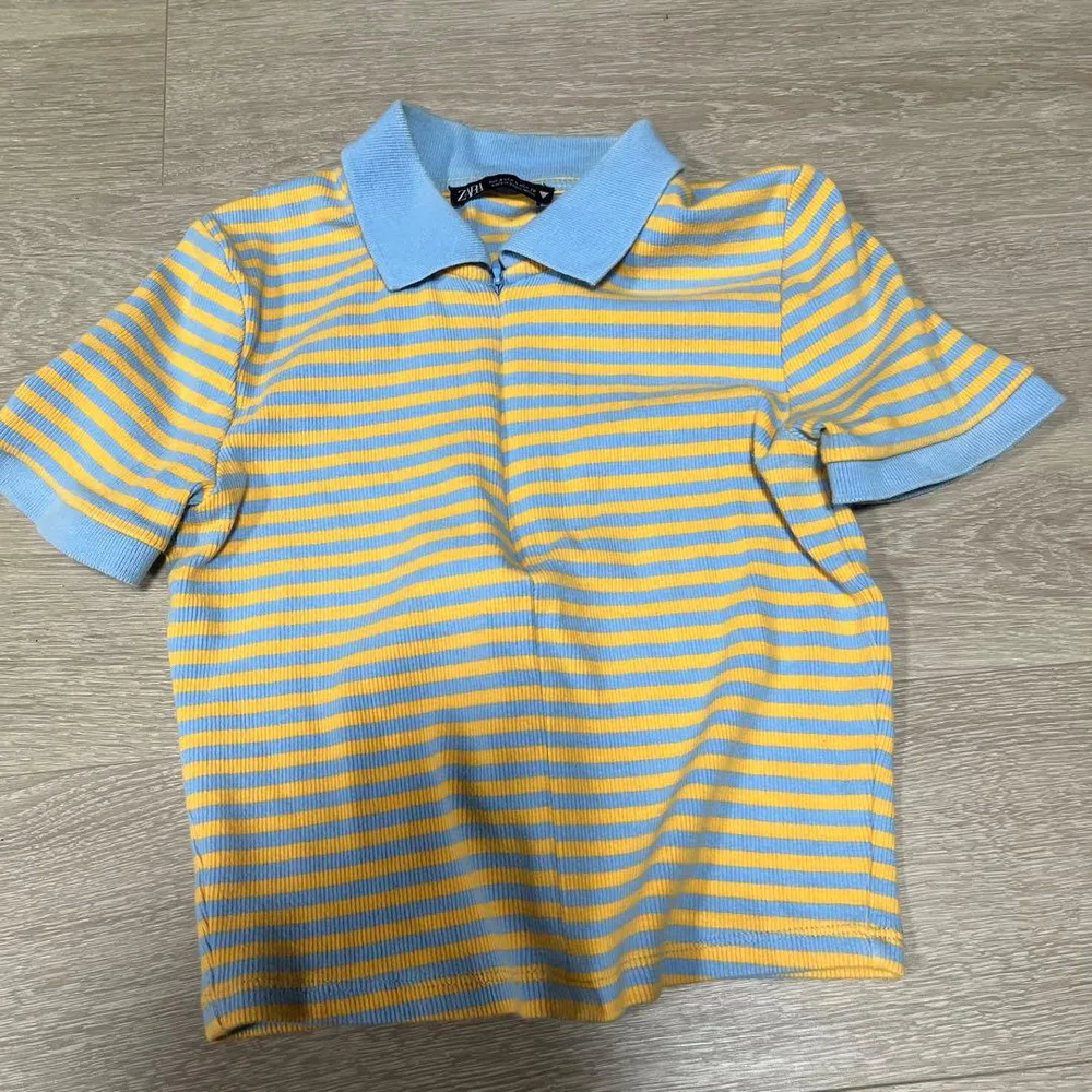 ZARA ボーダー ハーフジップ チビT