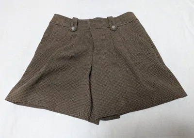 レディース ショートパンツ 秋冬 ブラウン チェック柄 裏地付きハーフパンツ