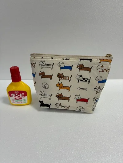 ハンドメイド マチありポーチ 猫柄 小物入れ