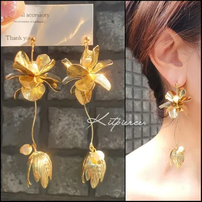 No.25 きらめき艶ゴールドフラワー×つぼみチャームピアス