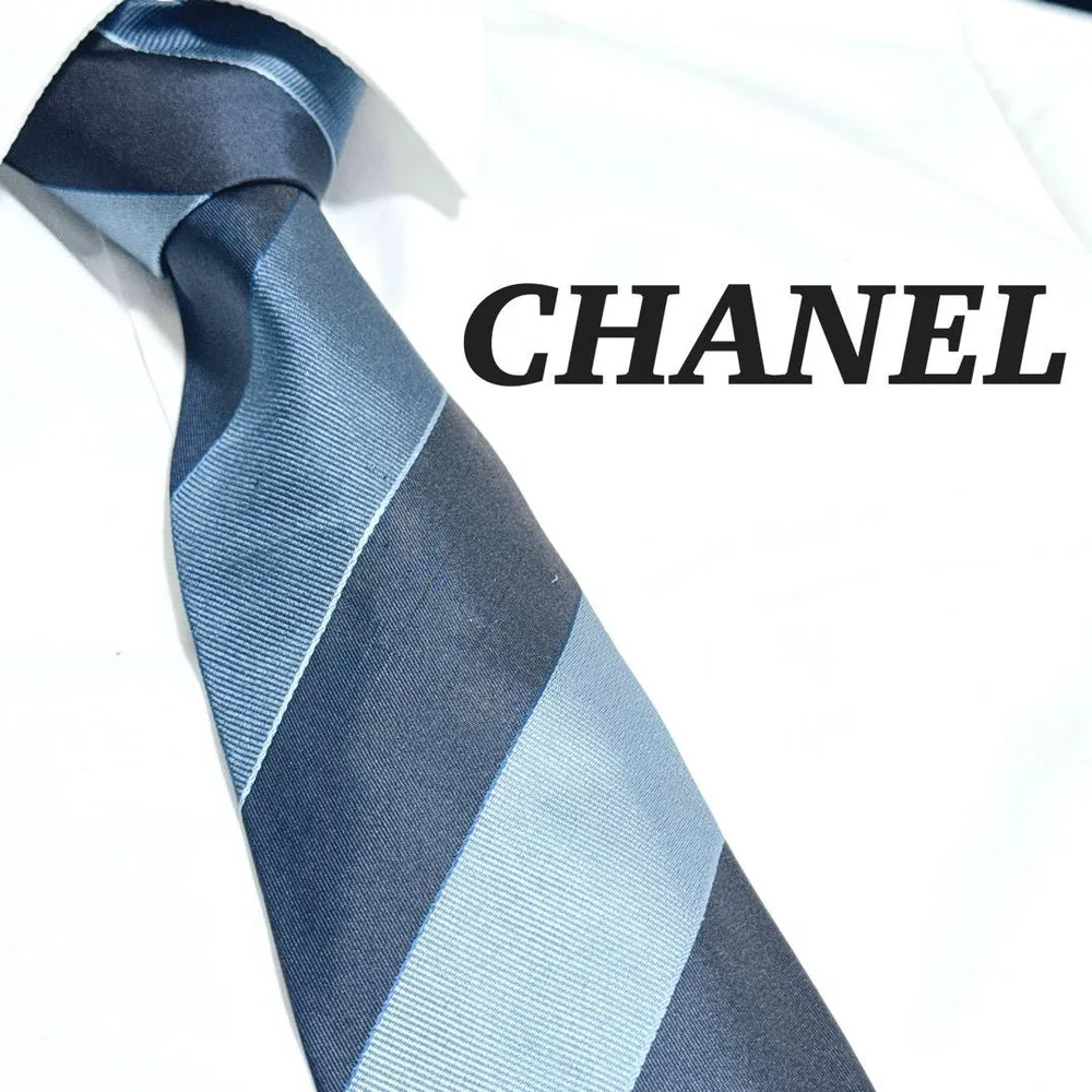 CHANEL ネクタイ ストライプ柄 ブルー系