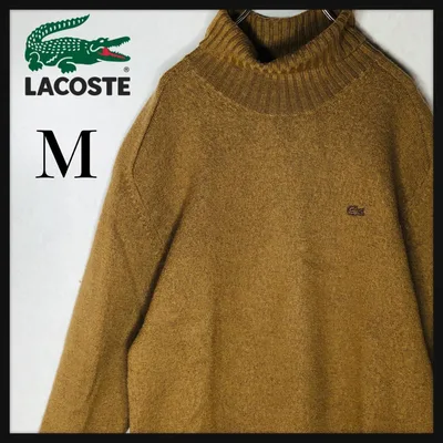 【人気デザイン】ラコステ ウール タートルネックセーター 同色ロゴ ブラウン M