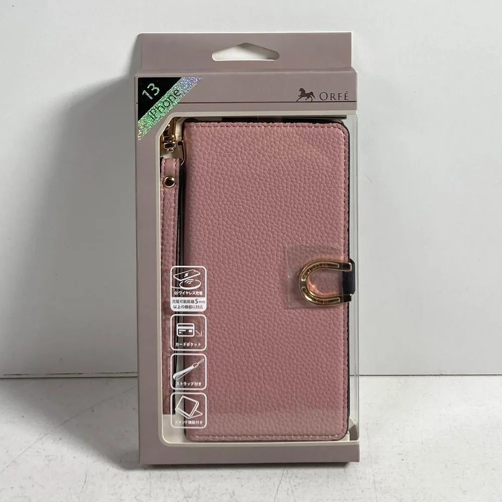 iPhone 13 14 15 スマホケース手帳型 新品 シンプル ピンク/14