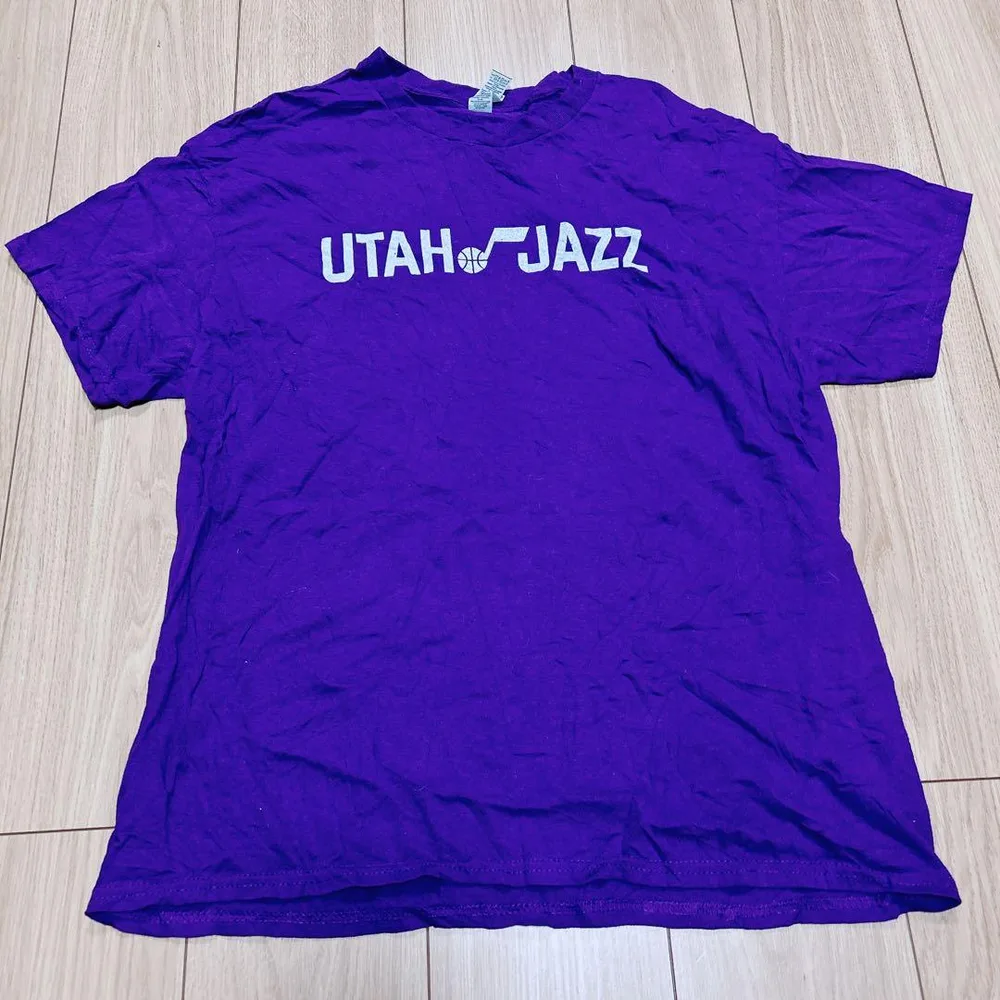 ギルダン ロゴプリント 半袖Tシャツ クルーネック L 紫 綿 タウンユース
