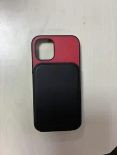 iPhone12mini用 ミラー付き カードケースあり レッド ブラック