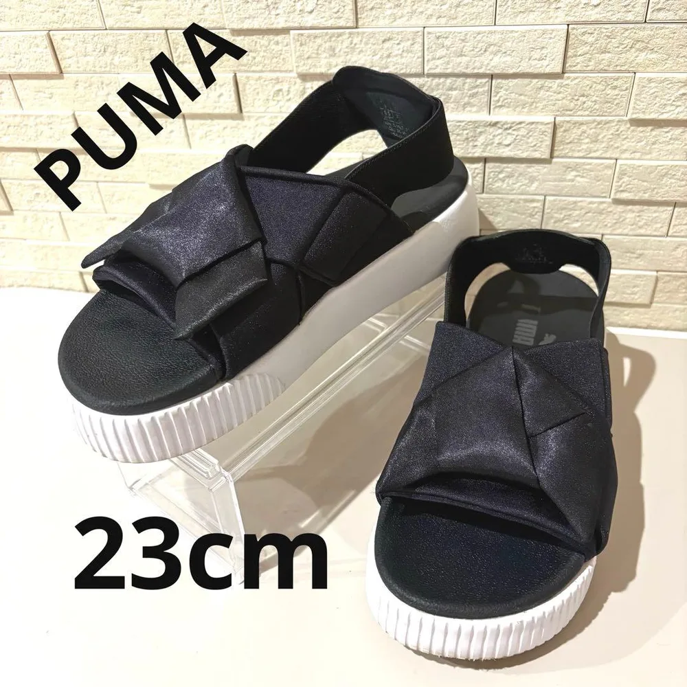PUMA プーマ スポーツサンダル サテン リボンサンダル 厚底 黒 23cm