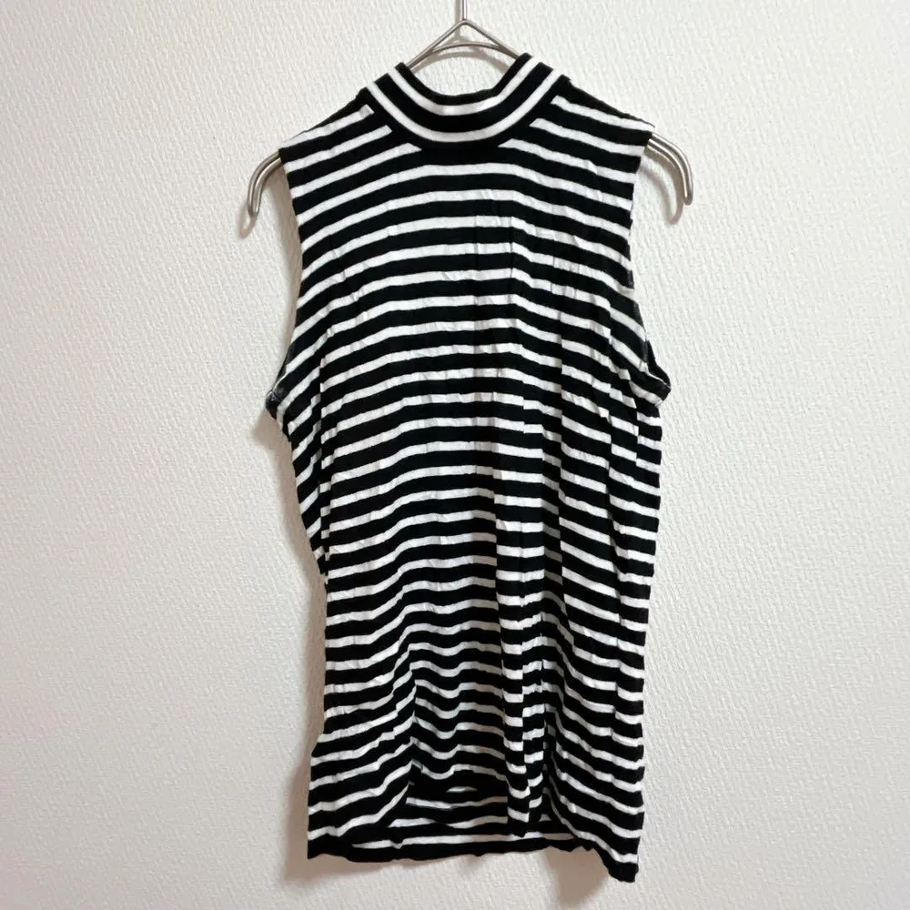 J.CREW【XS】ノースリーブ ボーダー モックネック ジップアップ 白黒