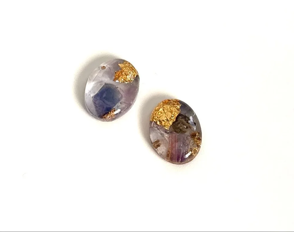 ハンドメイド レジンピアス オーバル パープル ゴールド