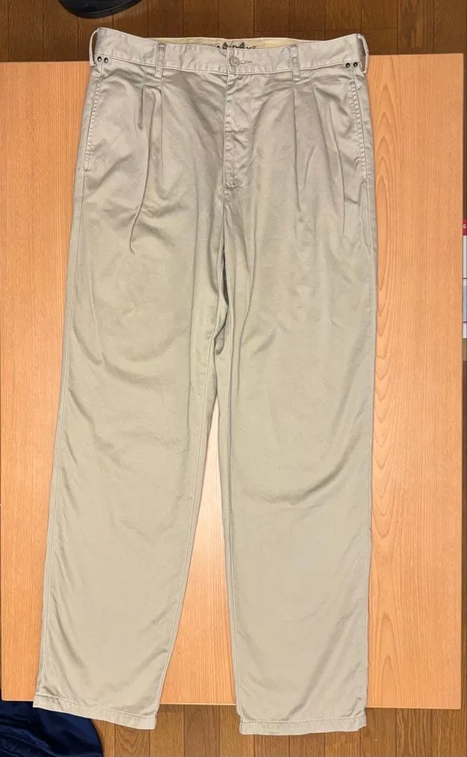 90s AVIREX 2タックチノパン ベージュ ワイド W32 カーキ