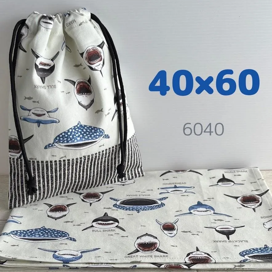 給食セット★サメ・ナチュラル★40×60ランチョンマット&巾着袋 魚 海の生き物