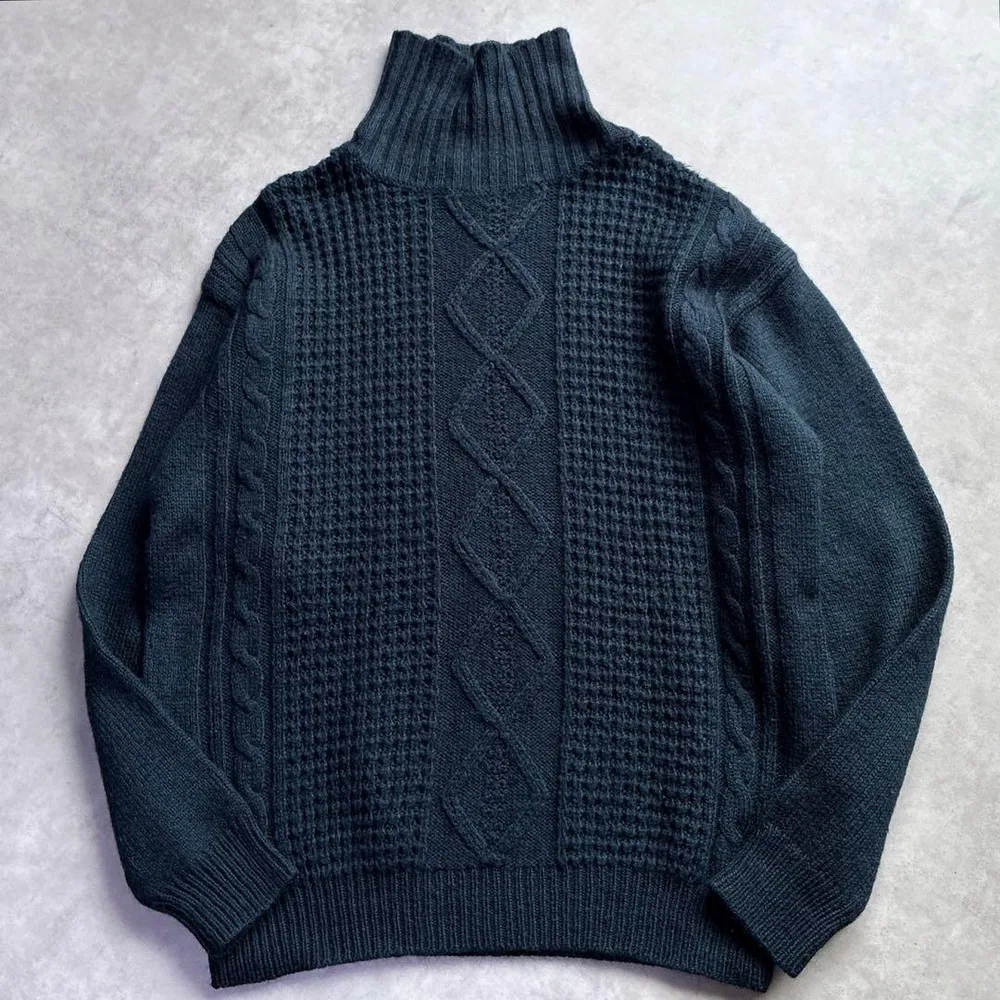 美品 バーバリー タートルネックニットセーター アルパカ ネイビー 90s
