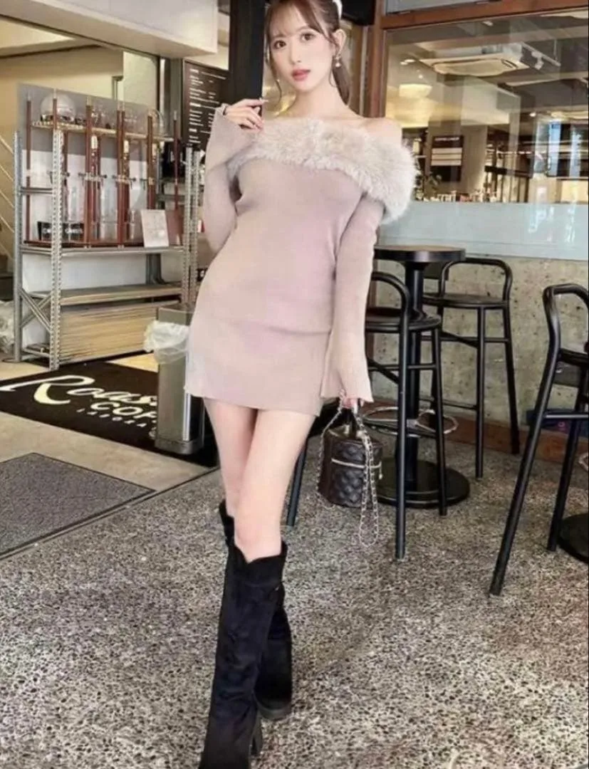 cheri mi オフショルファーニットワンピース Mサイズ ベージュ
