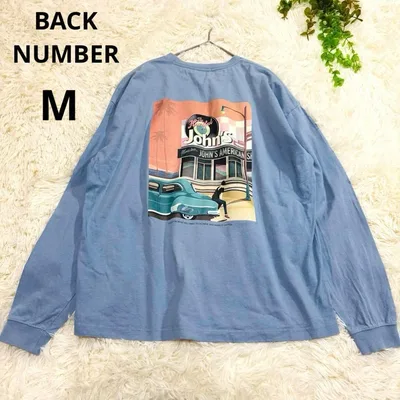 バックナンバー◆バックプリント 長袖Tシャツ カットソー(M)ブルー ゆったり