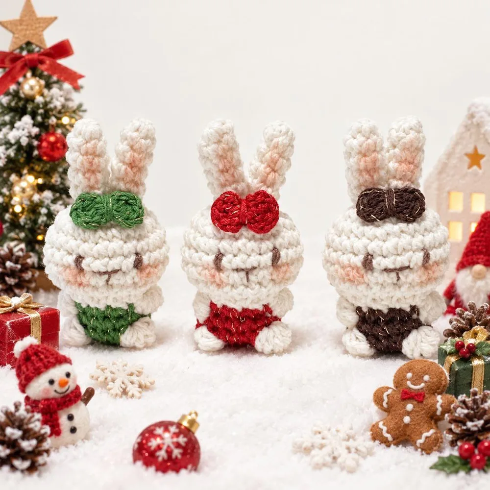 ミニうさぎ あみぐるみ 【クリスマスカラー3点セット】 ハンドメイド
