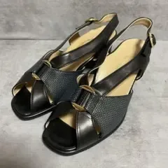 【銀座ヨシノヤ】(22EEE)バックストラップサンダル レザー ブラック