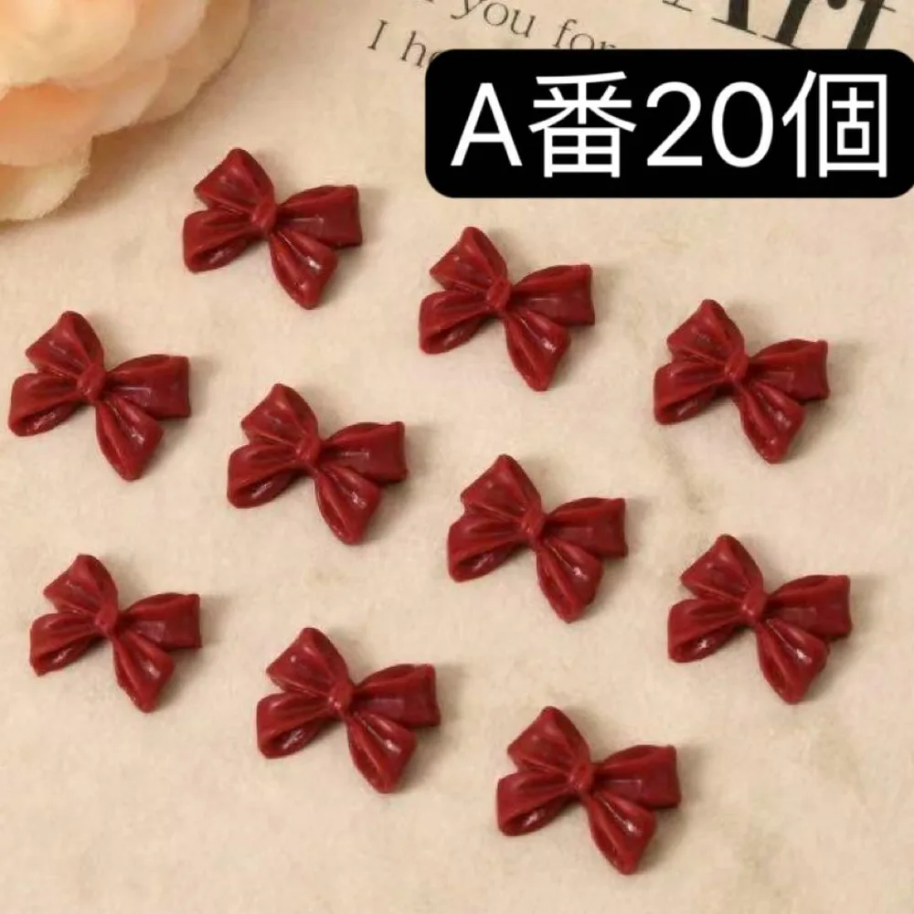 ネイルパーツ ボルドー レッド ワイン赤 リボン A番20個 レンジ アート’