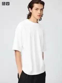 ユニクロU エアリズムコットンオーバーサイズTシャツ/5分袖 白 L