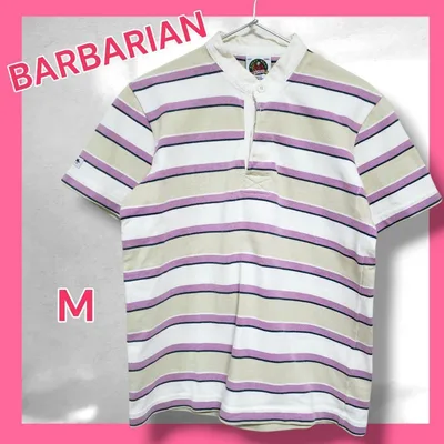 バーバリアン ラガーシャツ 半袖Tシャツ ボーダー レディース M ノーカラー