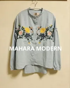 MAHARA MODERN 刺繍デザインバンドカラーブラウス
