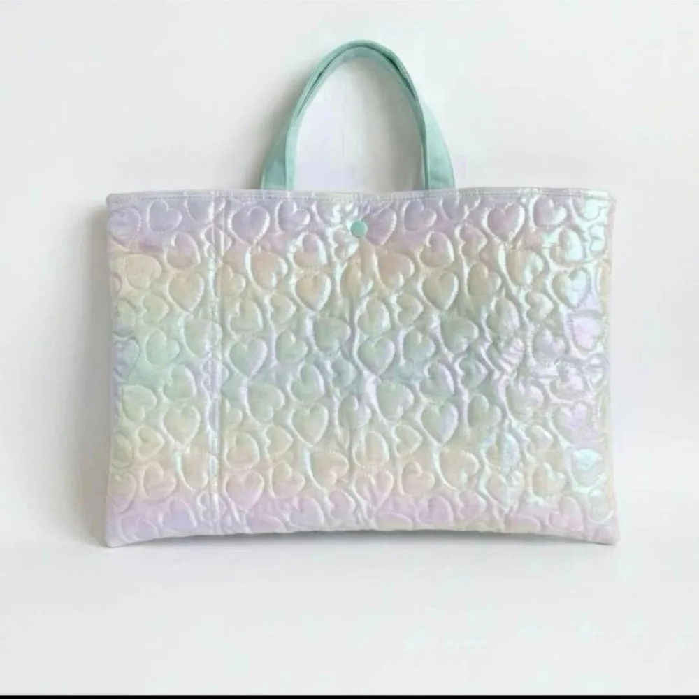 レッスンバッグ 絵本袋 ハートキルト 圧着キルト オーロラ ハンドメイド