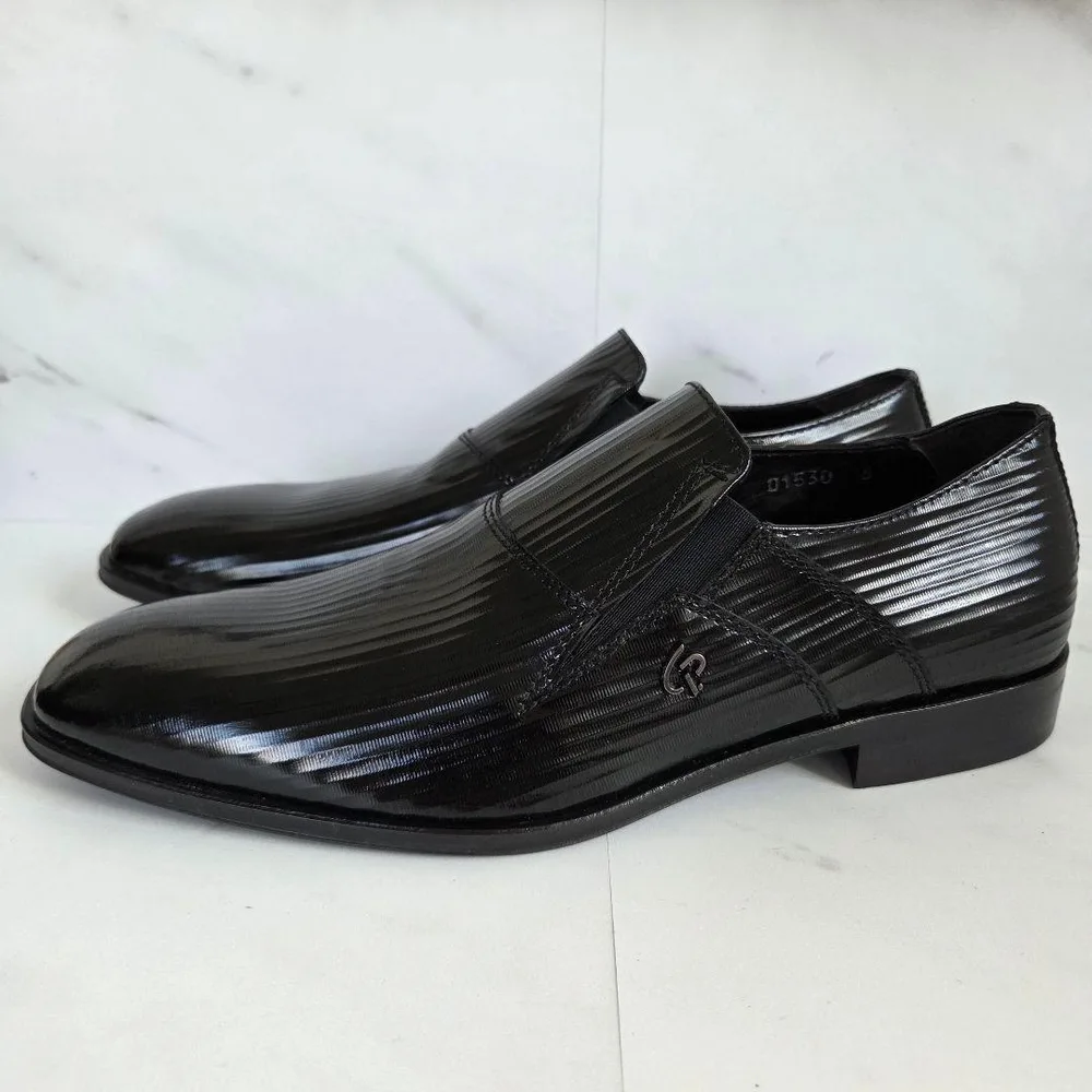 美品 CESARE P. ドレスシューズ ブラック ストライプ スリッポン25㎝